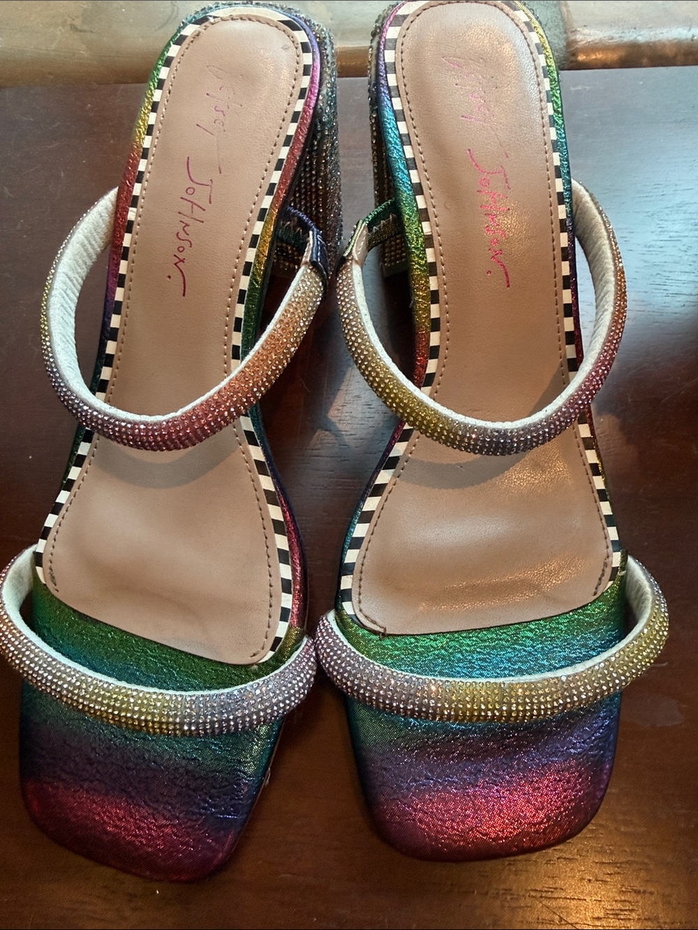 Betsey Johnson Multicolor Rainbow Gem-Embellished Heeled Sandals 8M - Picture 5 of 9